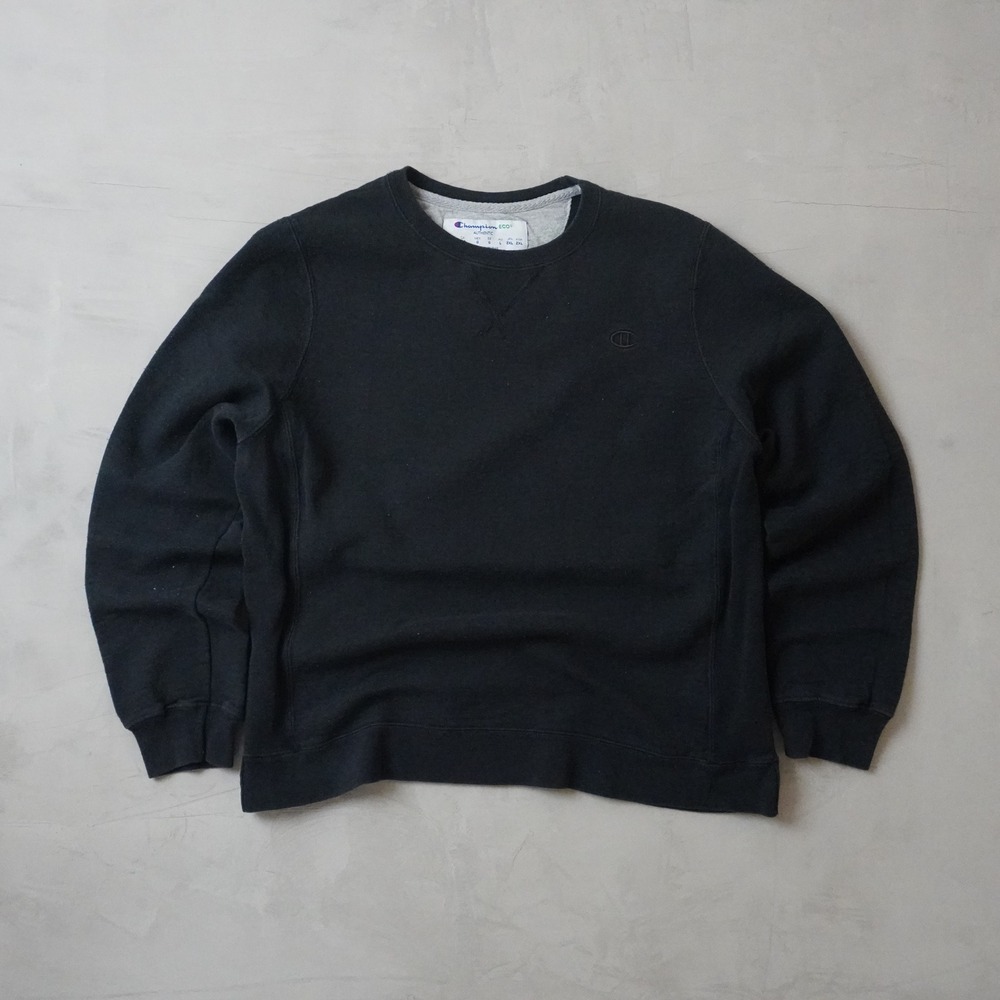 Champion‎ Eco Authentic Mens Crewneck Sweatshirt Black Fleece Pullover Large L